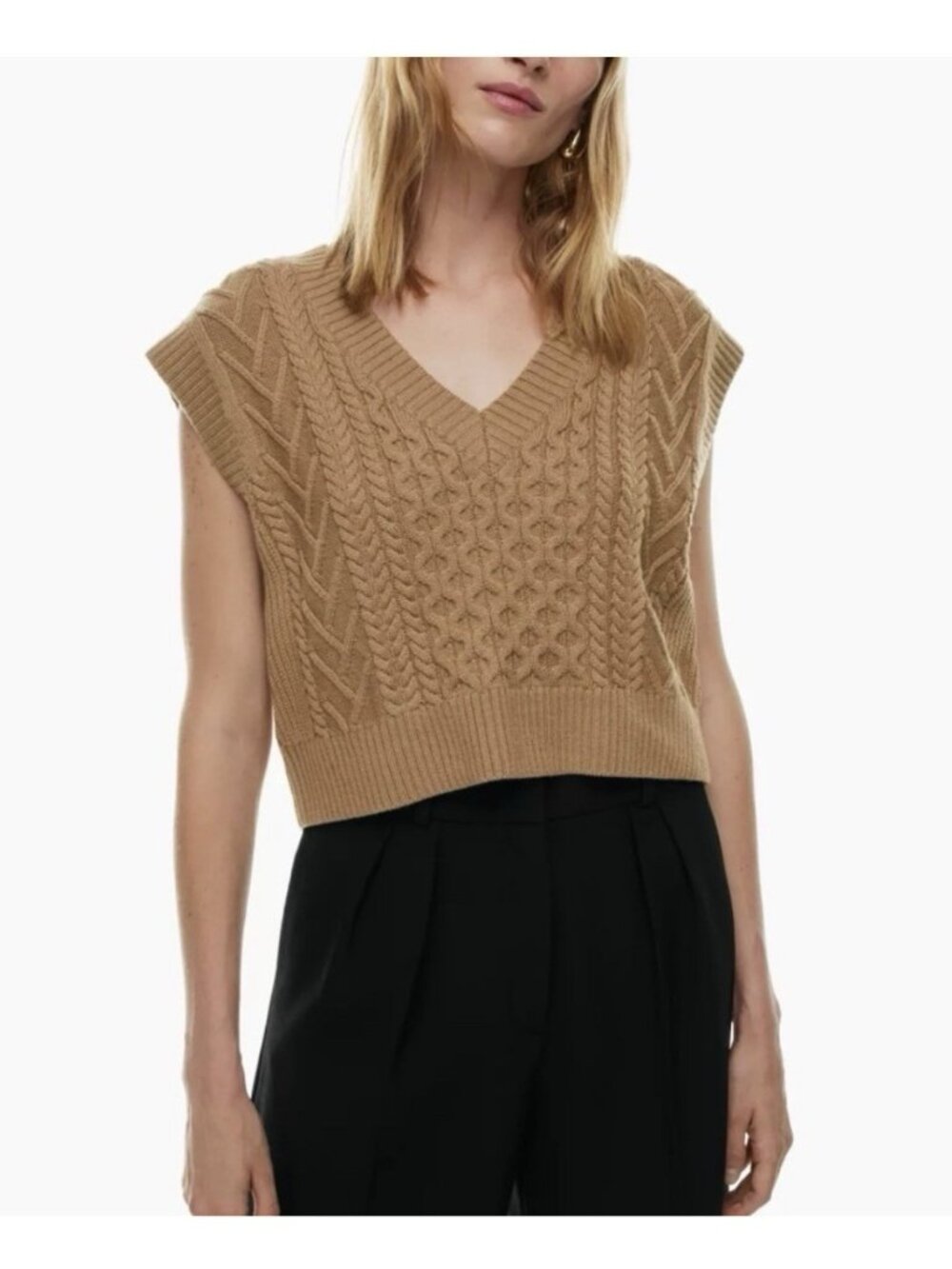 Aritzia Babaton Emporia Merino Wool Cable Knit Sweater Vest Constant Camel L